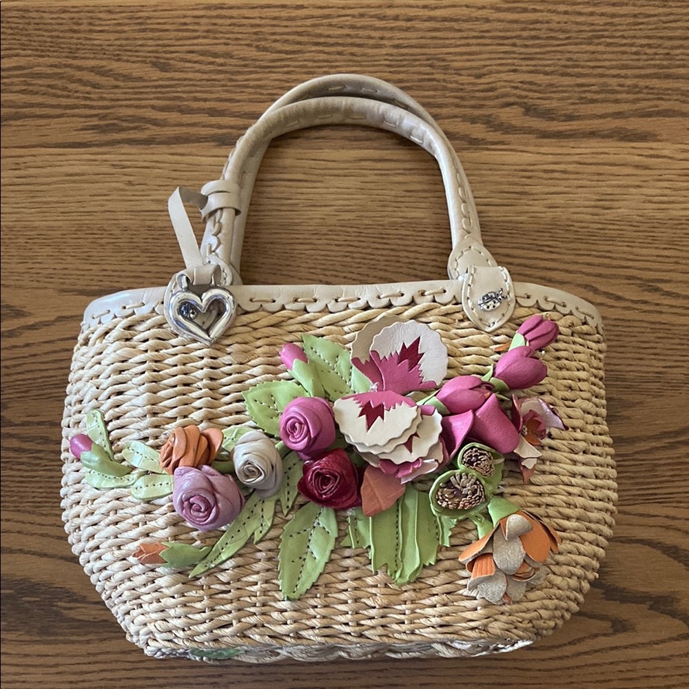 Floral Embellished Woven Handbag